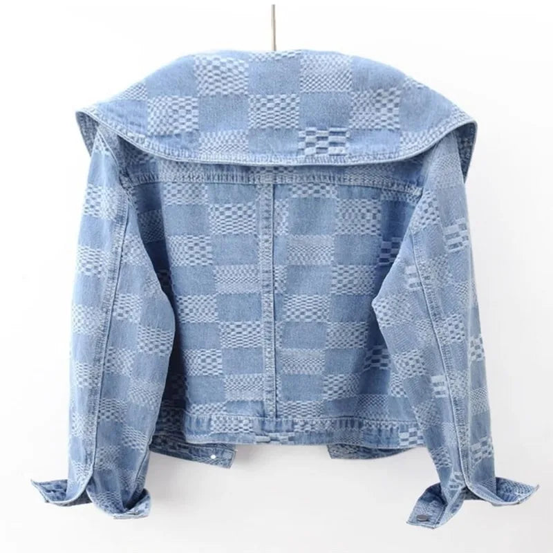 Women Cropped Denim Jacket with Peter Pan Collar Denim Jackets