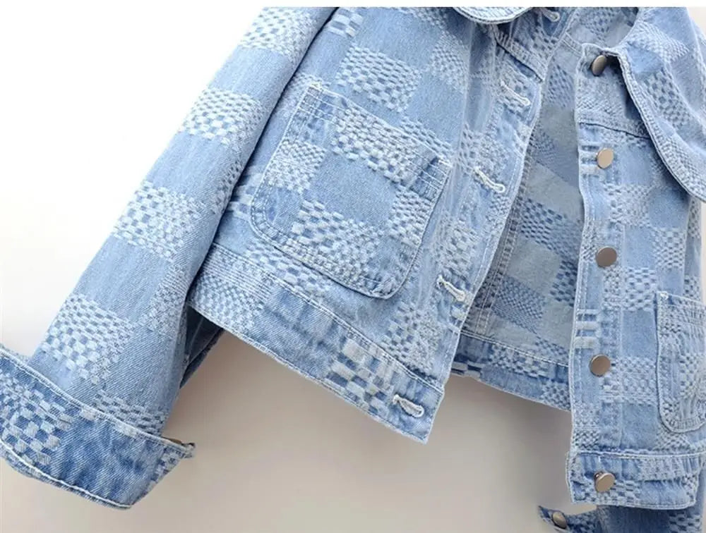 Women Cropped Denim Jacket with Peter Pan Collar Denim Jackets