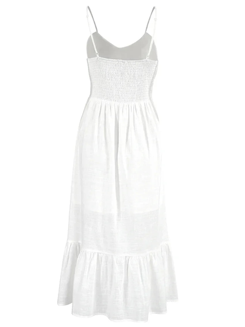 Women Mid-length Tiered Dress Ruffled Hem in Cotton Cami Dresses