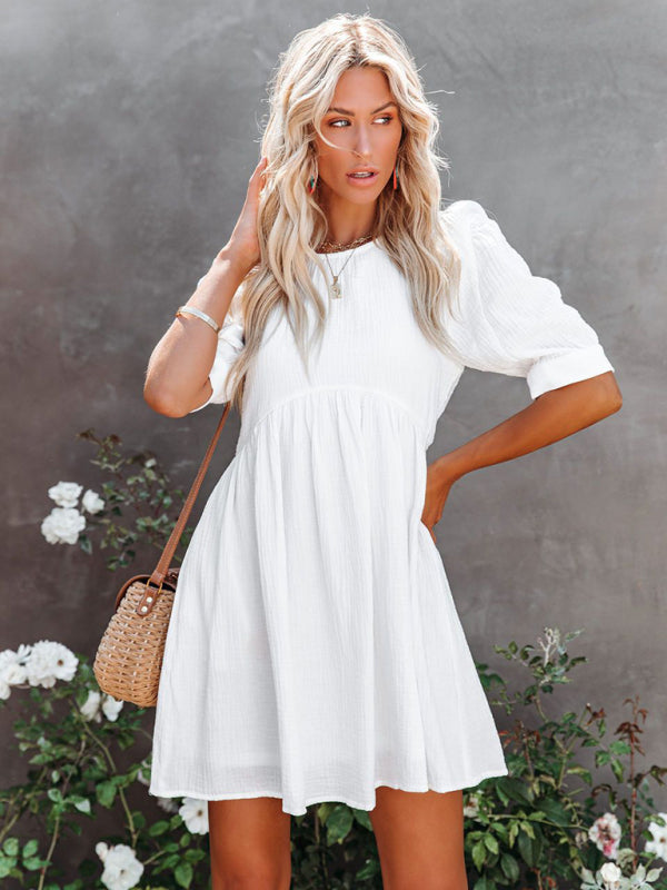 Everyday Chic Puff Sleeve A-Line Dress	