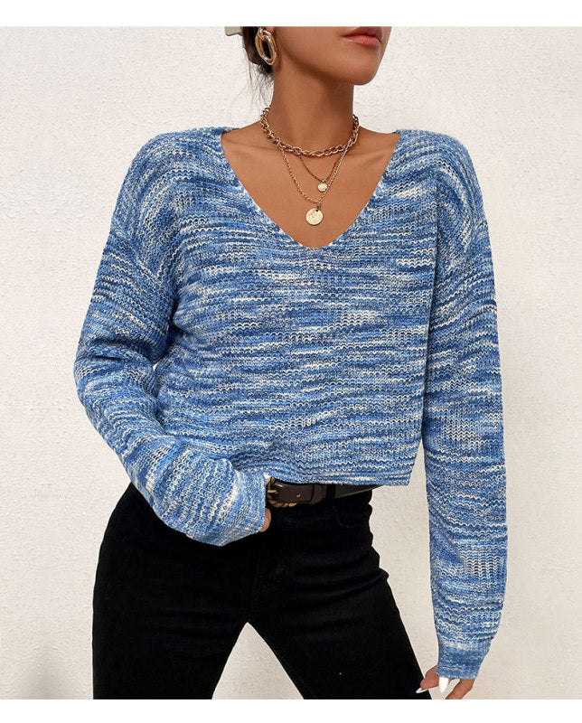 Knit V Neck Women's Crop Sweater	