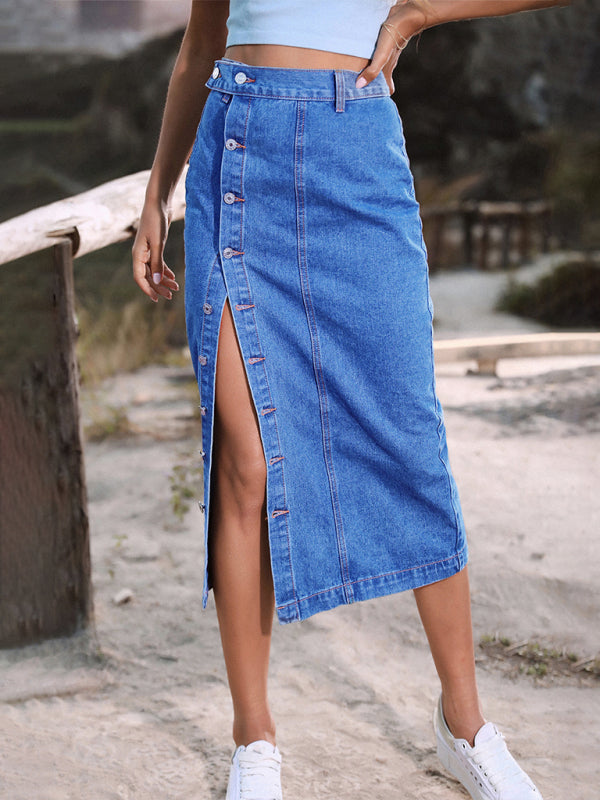 Casual High-Waist Denim Skirt for Everyday Elegance	