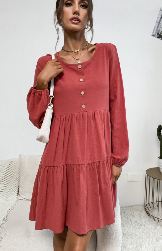Lantern Sleeve Casual Dress for Fall-Winter	