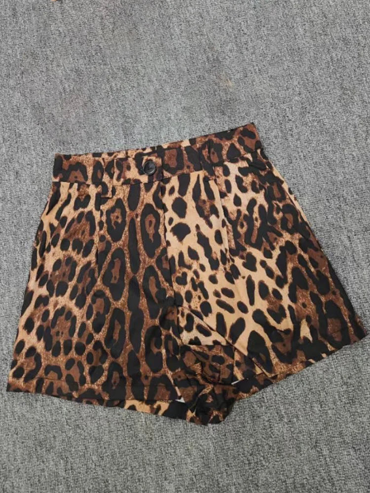 Summer Set with Crop Top & Animal Print Shorts for Women Summer