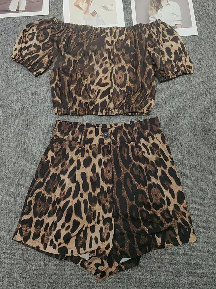 Summer Set with Crop Top & Animal Print Shorts for Women Summer