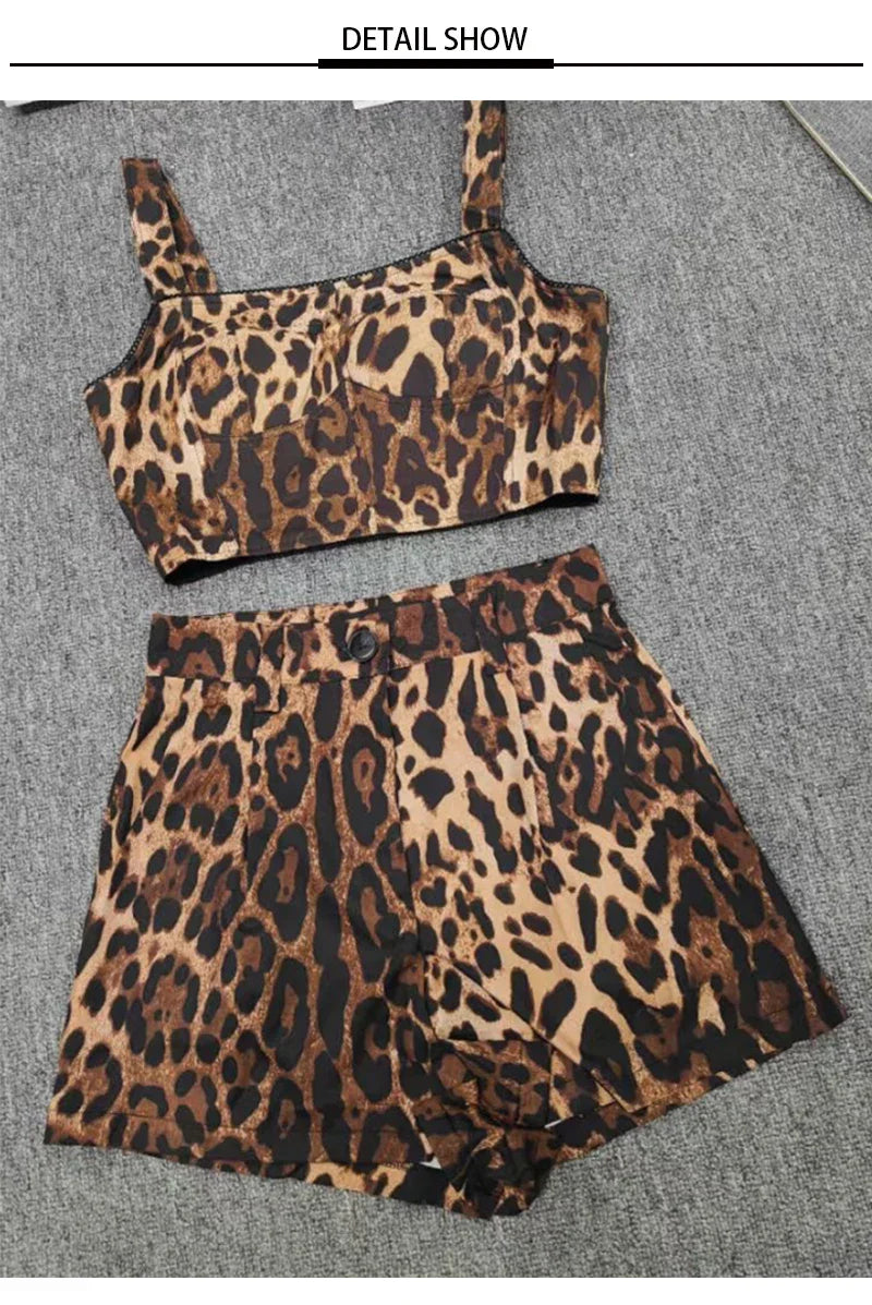 Summer Set with Crop Top & Animal Print Shorts for Women Summer