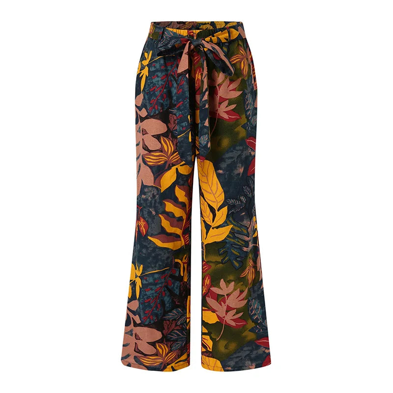 Summer Adventure Botanical Wide-Leg Pants Summer Pants