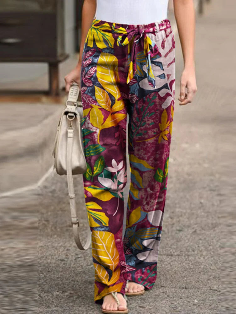 Flowy Botanical Wide-Leg Pants for Spring & Summer	