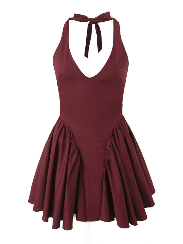 Women's Halter Mini Dress with Drop-Waist Fit & Flare Design