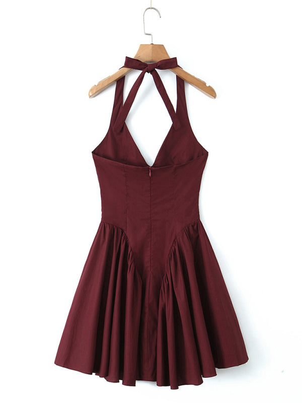 Women's Halter Mini Dress with Drop-Waist Fit & Flare Design