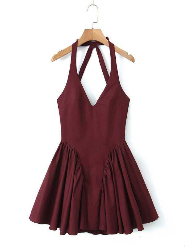  Fit & Flare Halter Cocktail Mini Dress	