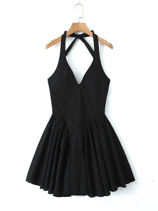 Women's Halter Mini Dress with Drop-Waist Fit & Flare Design