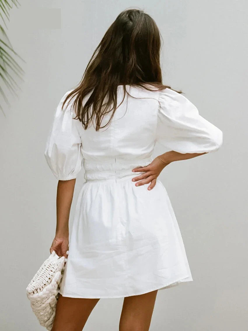 High-Waisted Puff Sleeve Cotton Summer Dress	 | Summer Dresses