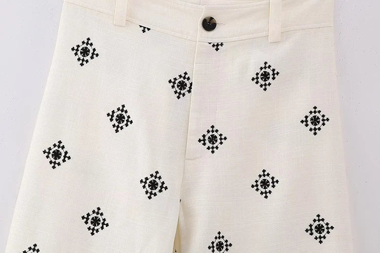 Women's Floral Embroidered Linen Pants Summer Pants