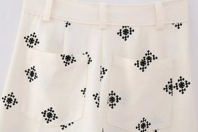 Women's Floral Embroidered Linen Pants Summer Pants