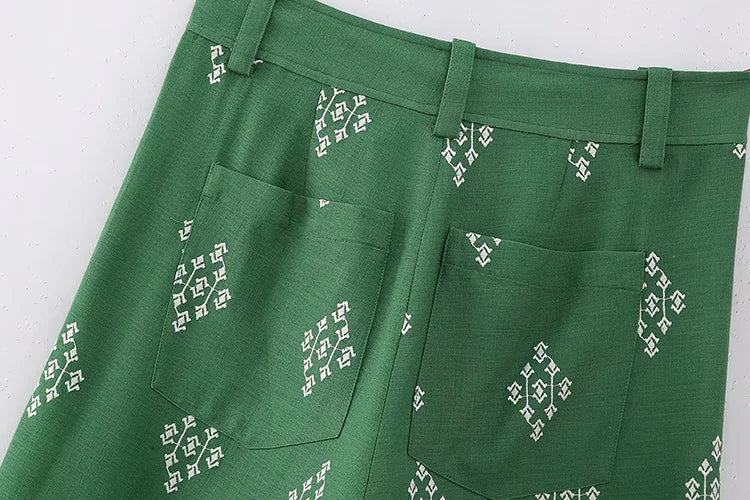 Women's Floral Embroidered Linen Pants Summer Pants