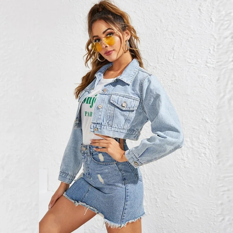 Casual Chic Denim Jacket for Women’s Streetwear	