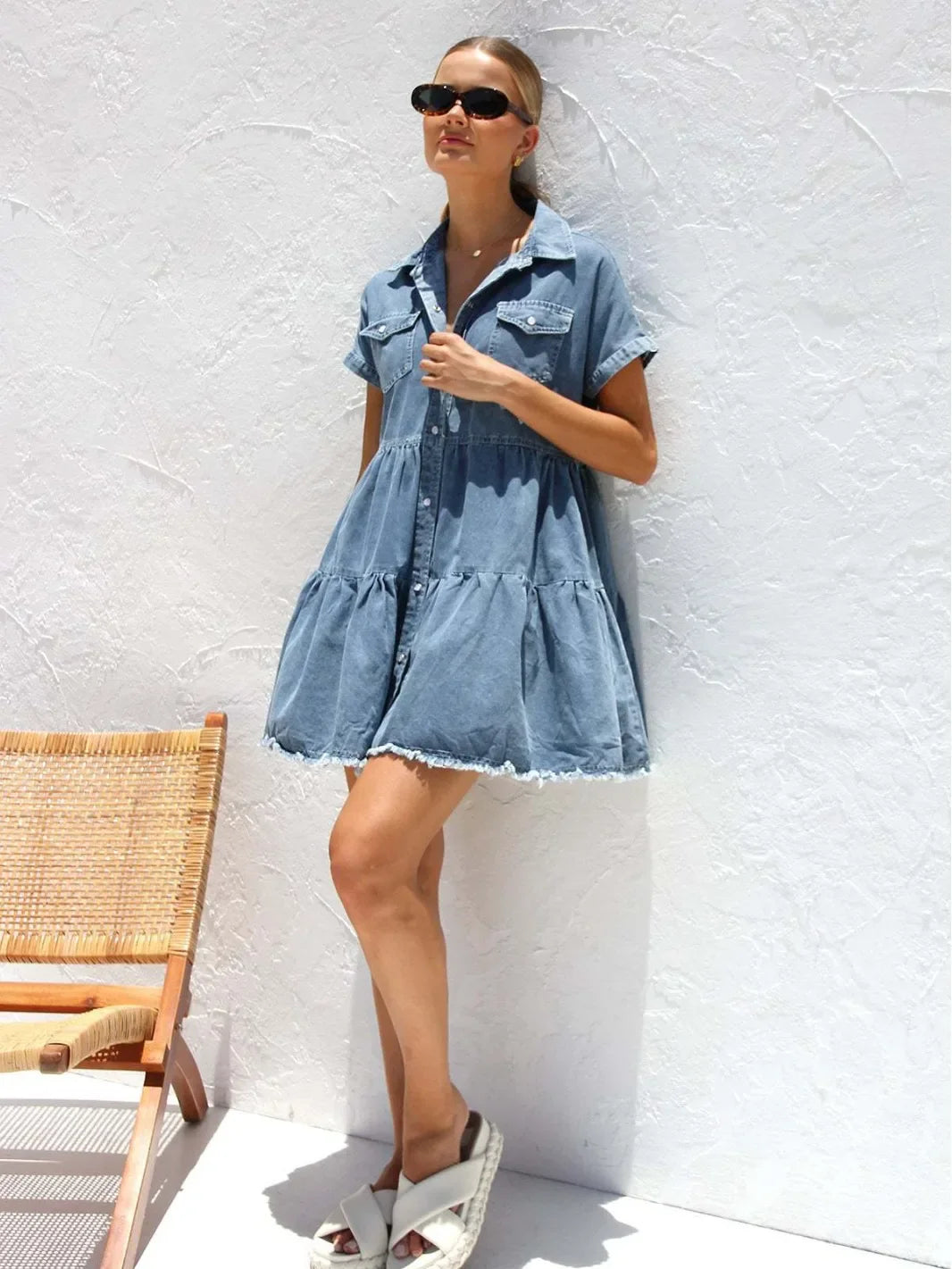 Women's Edgy Distressed Hem Denim Summer Dress Casual Dresses