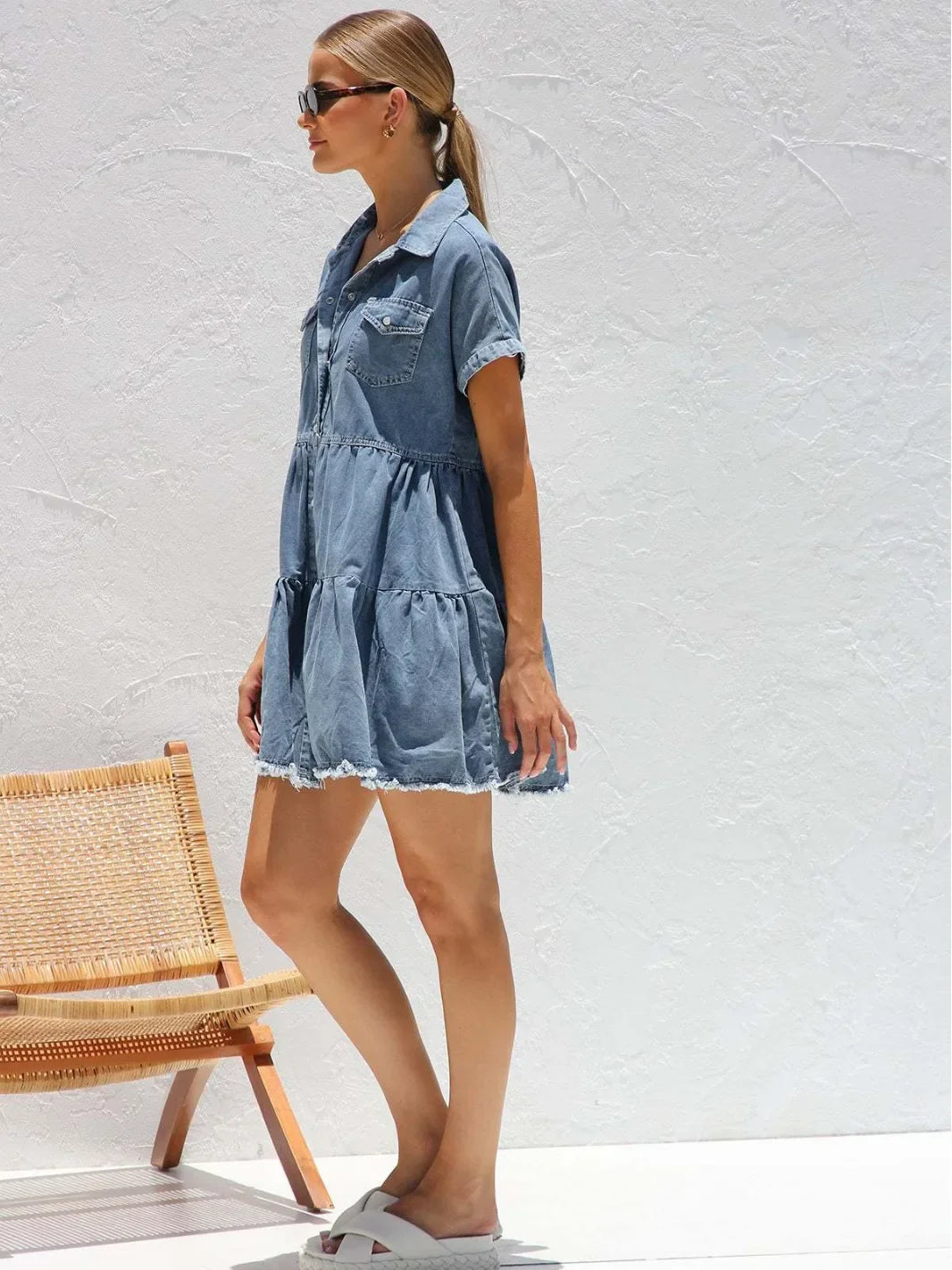 Women's Edgy Distressed Hem Denim Summer Dress Casual Dresses