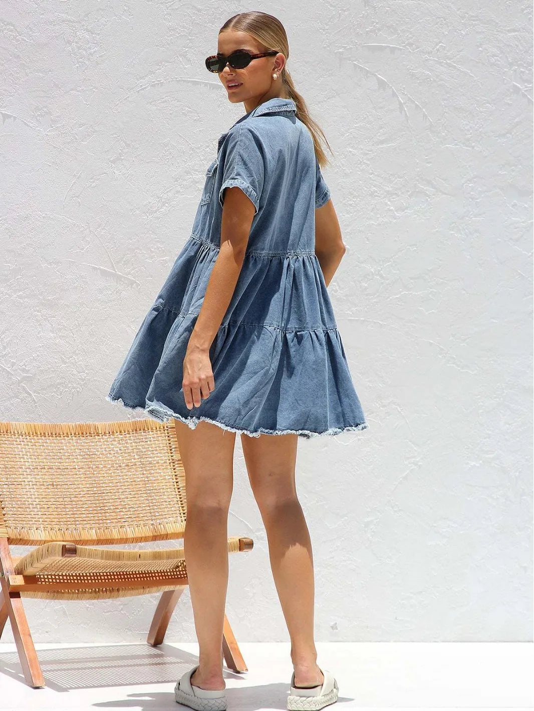 Women's Edgy Distressed Hem Denim Summer Dress Casual Dresses