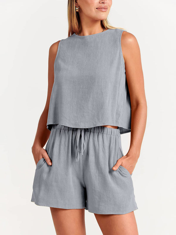 Vintage Tank & High-Waisted Drawstring Shorts Set	