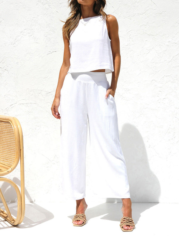 Linen Blend Crop Top & Trousers - Versatile Women’s Set	