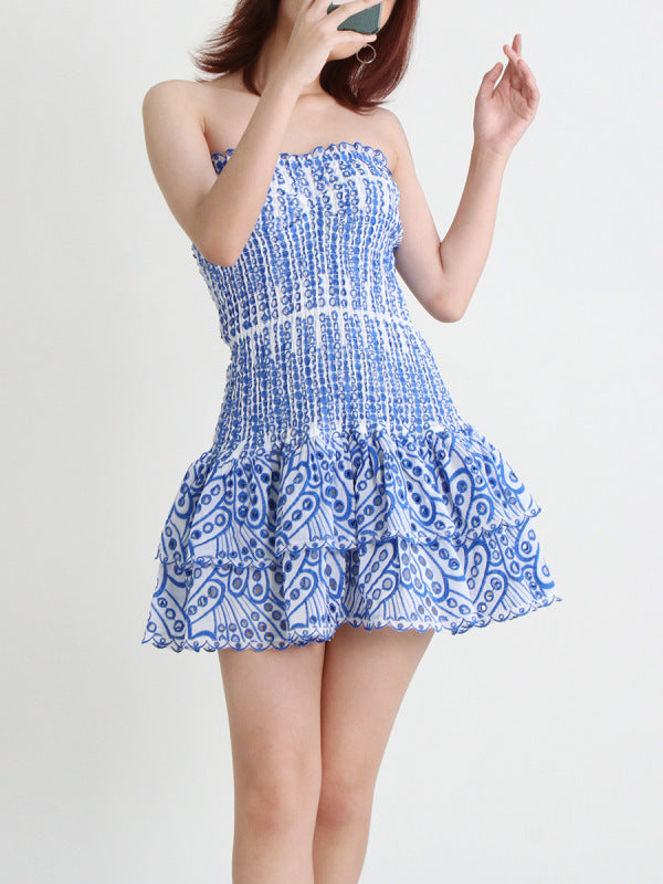 Backless Strapless Ruffle Mini Dress for Women	