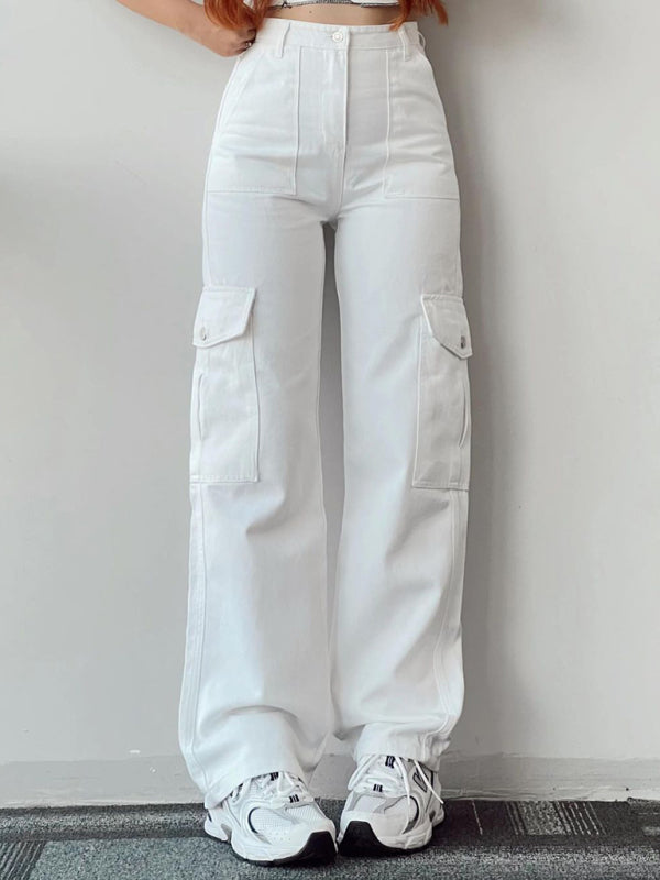 Casual Solid Cotton Cargo Pants for Women - Perfect for Every Season