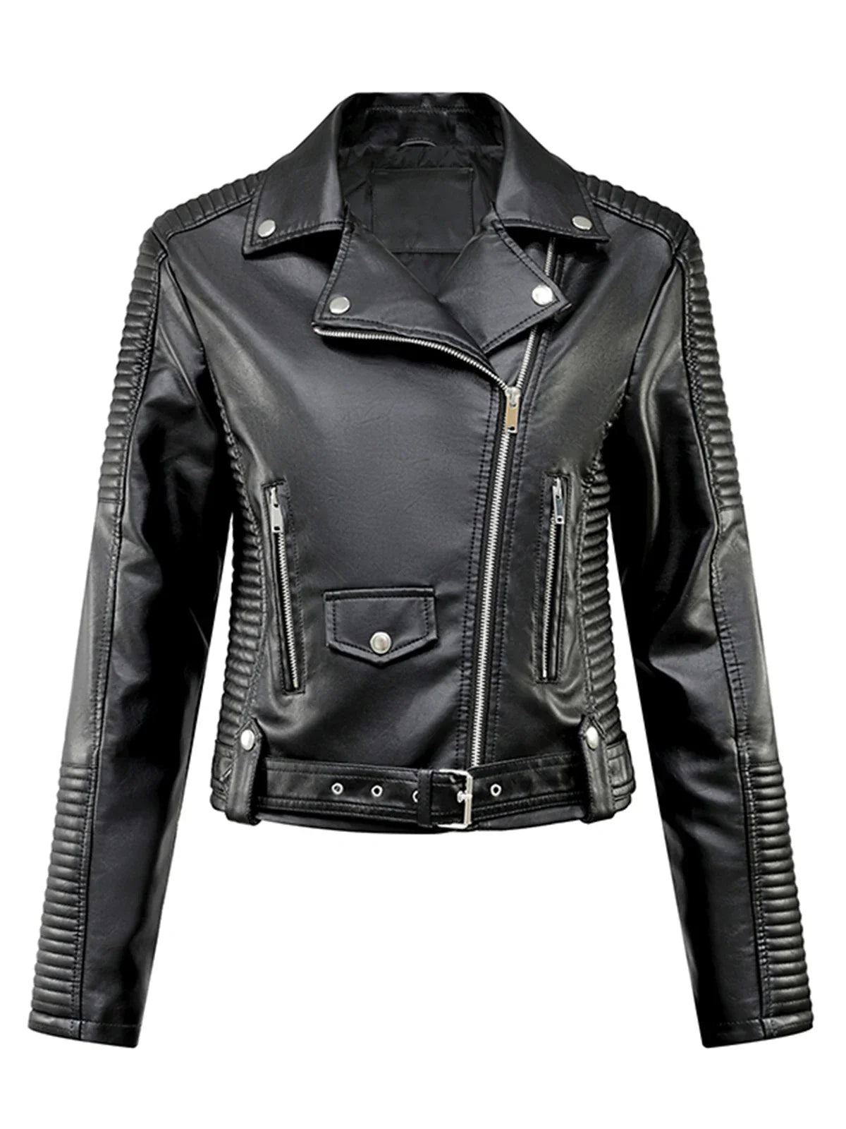 Faux Leather Biker Jacket – Quilted, Asymmetrical Zip