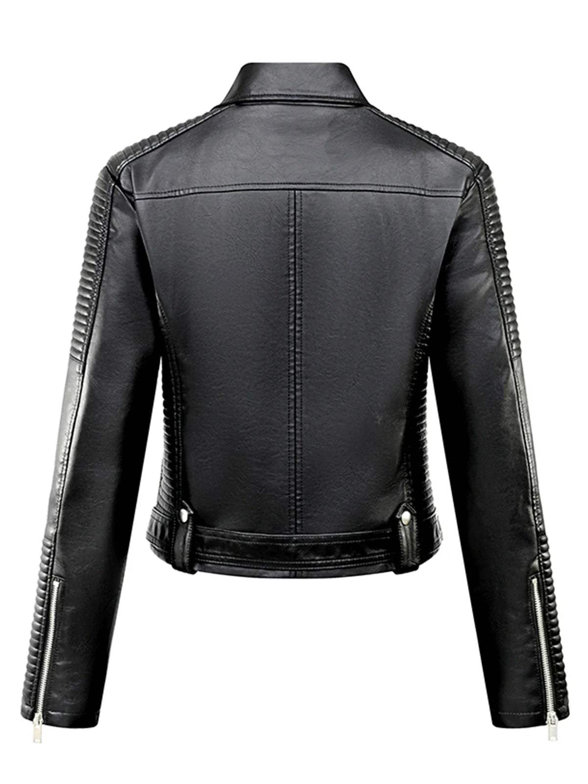 Women Faux Leather Belted Moto Biker Jacket Biker Jackets