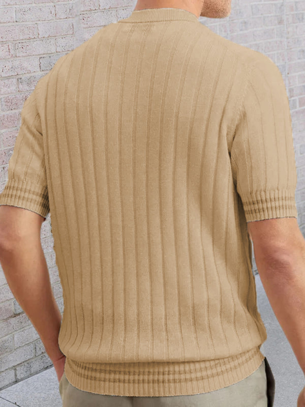 Men's Ribbed Knit Henley Short Sleeve Sweater Sweaters