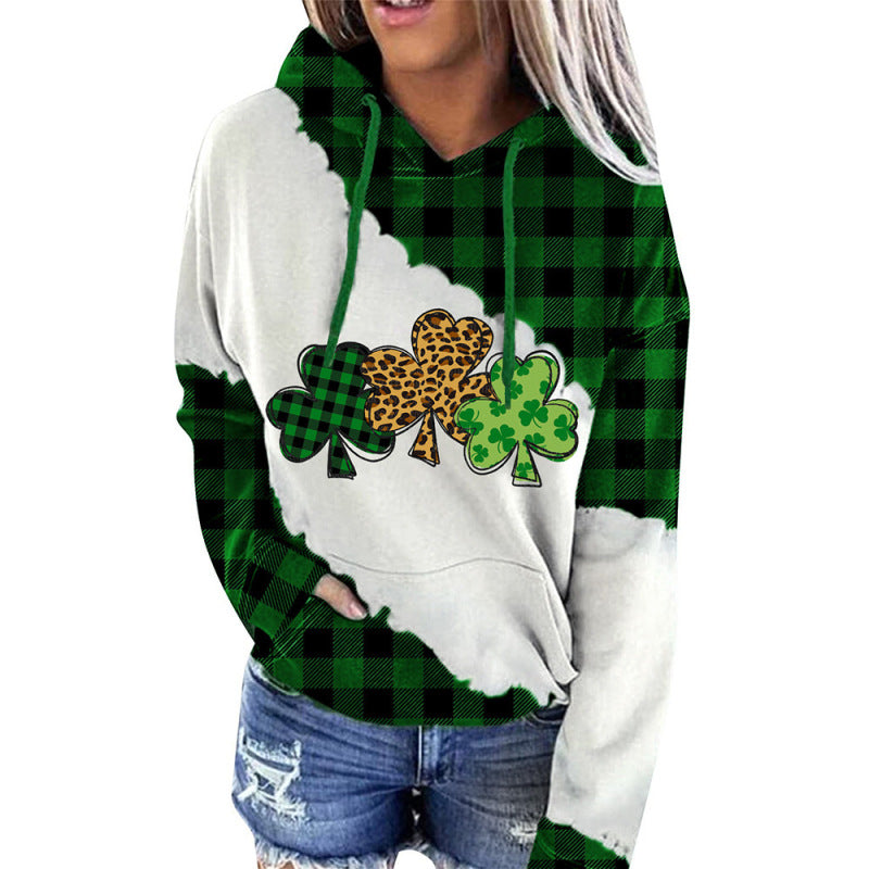 St. Patrick’s Day Hoodie – Four-Leaf Clover Print