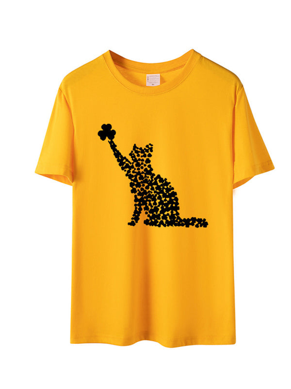 Lucky Clover Cat Print T-Shirt – Chic St. Patrick’s Day Style