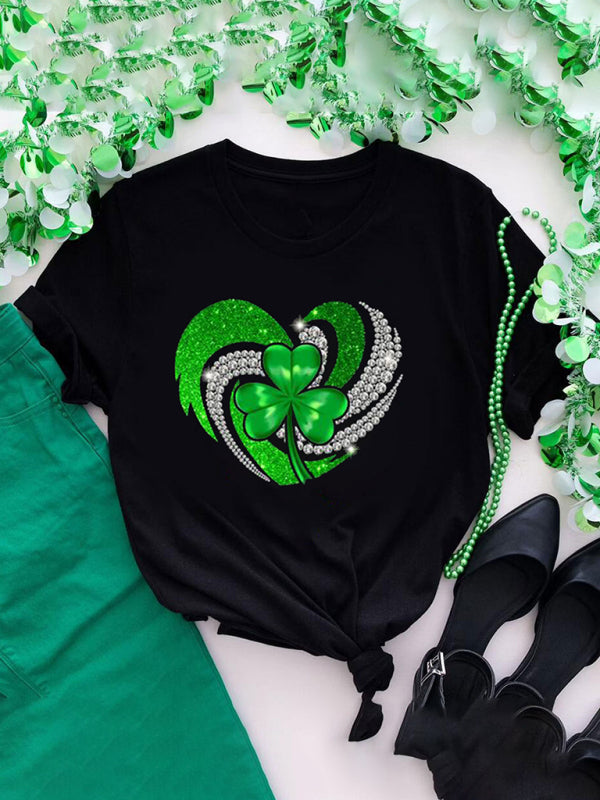 Festive Shamrock Crew Neck T-Shirt – Holiday Chic