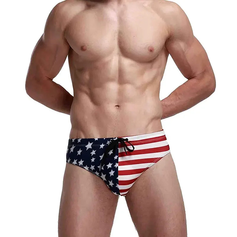 USA Flag Print Men's Casual Swimwear for Summer & Festivals