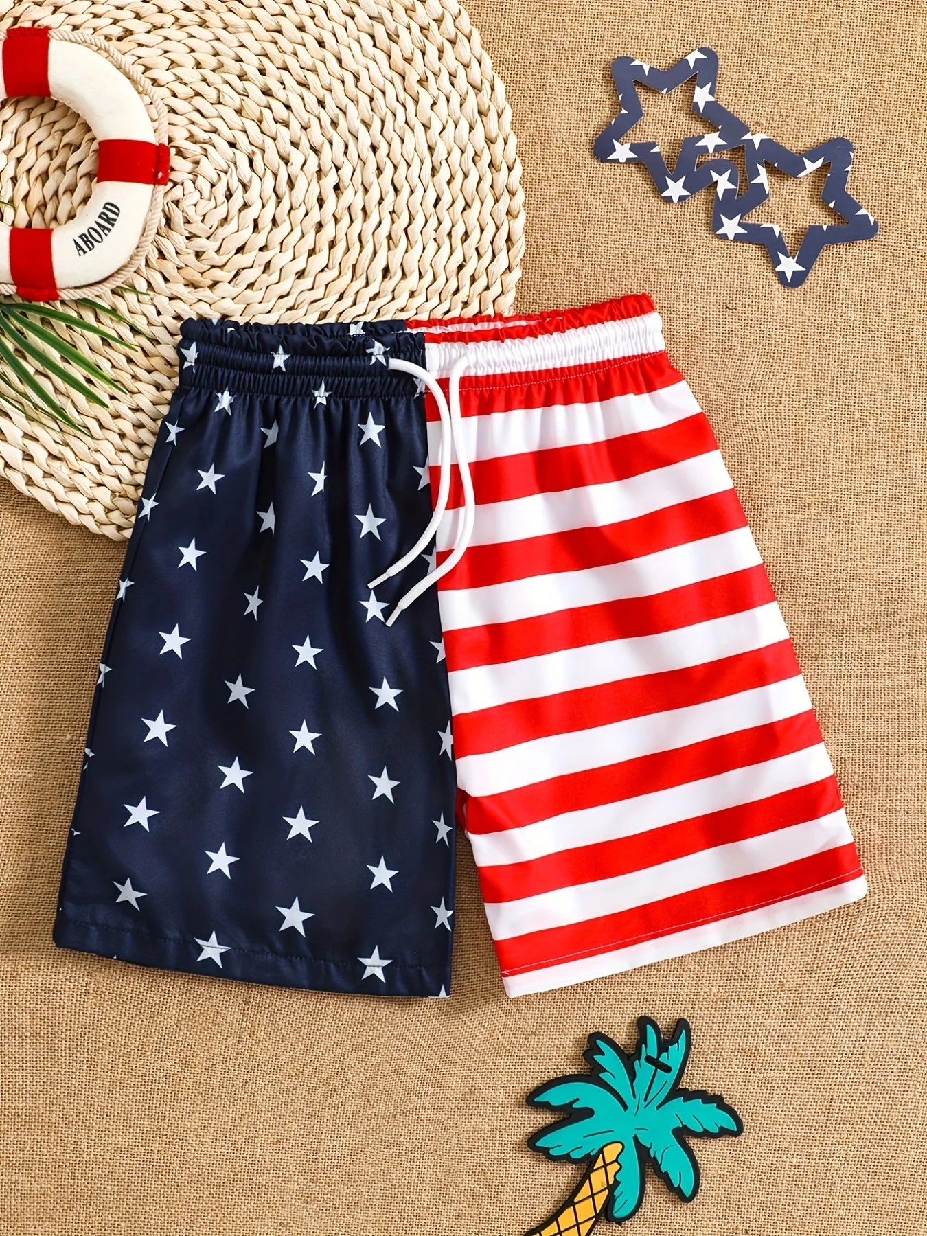 American Flag Patriotic Boys Swim Shorts for Summer Fun