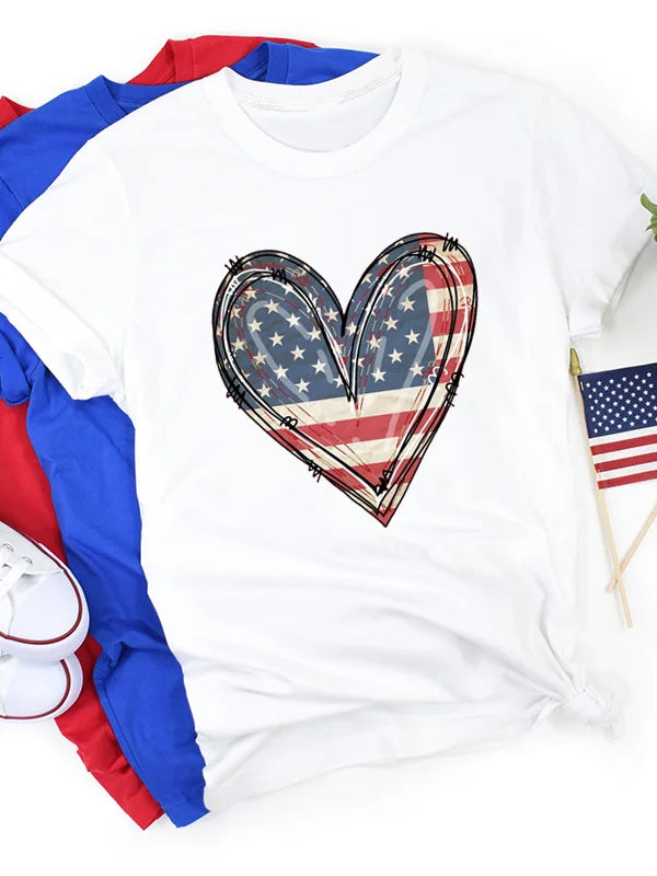 Women's Patriotic American Flag T-Shirt for Summer | Tees