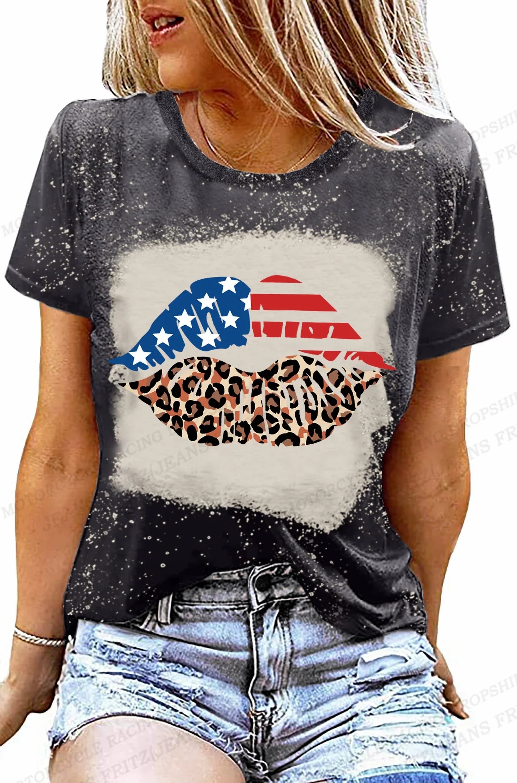 Women's Casual American Flag Print T-Shirt for Independence Day | Tees