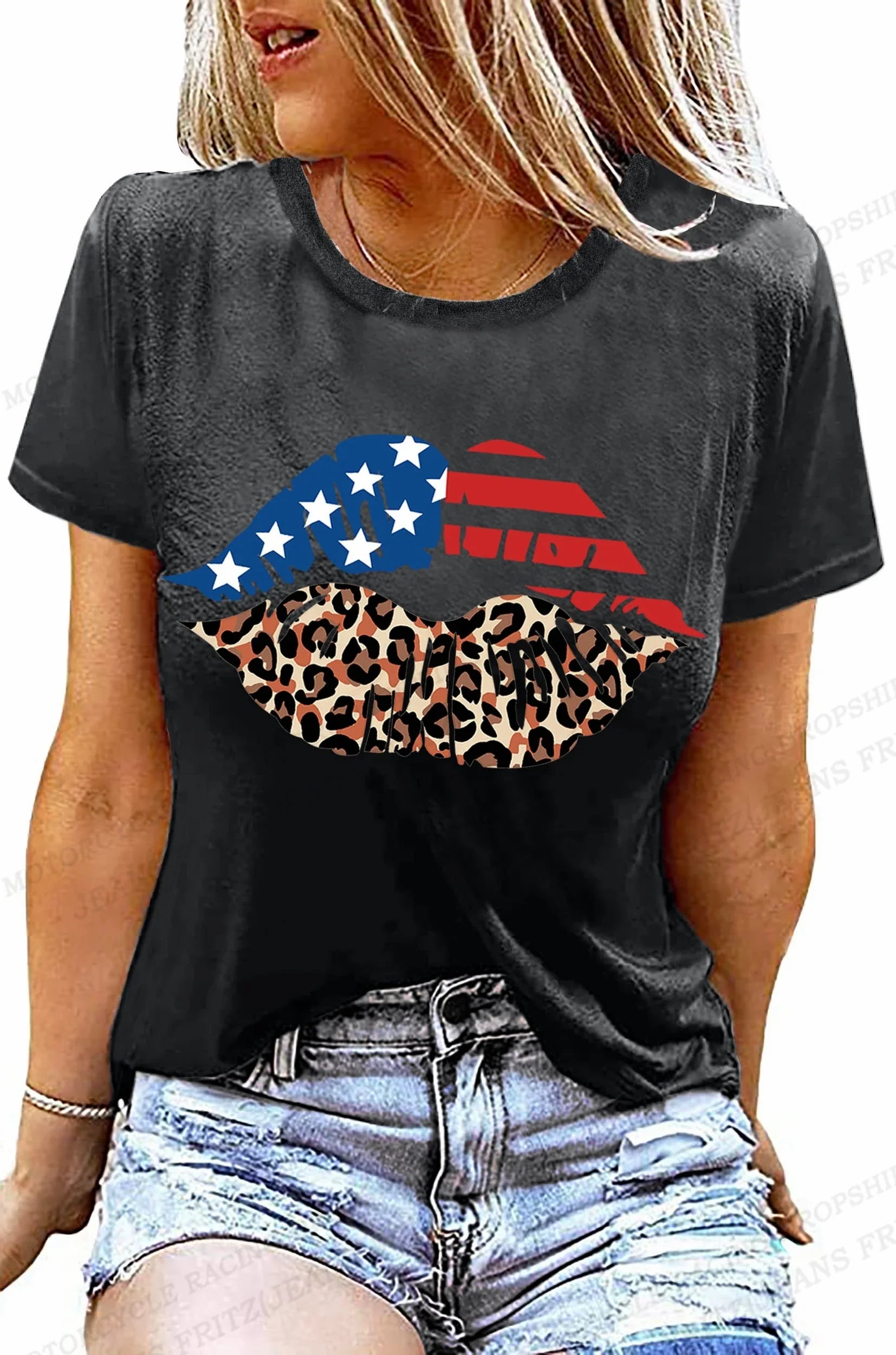 Women's Casual American Flag Print T-Shirt for Independence Day | Tees