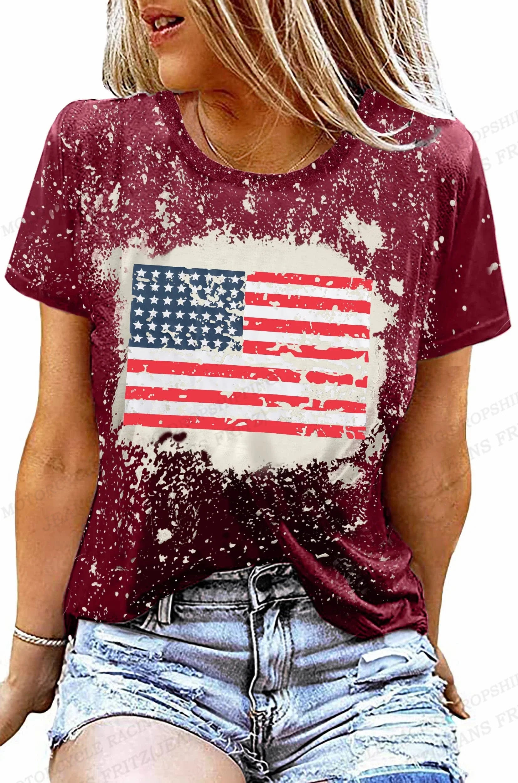 Women's Casual American Flag Print T-Shirt for Independence Day | Tees