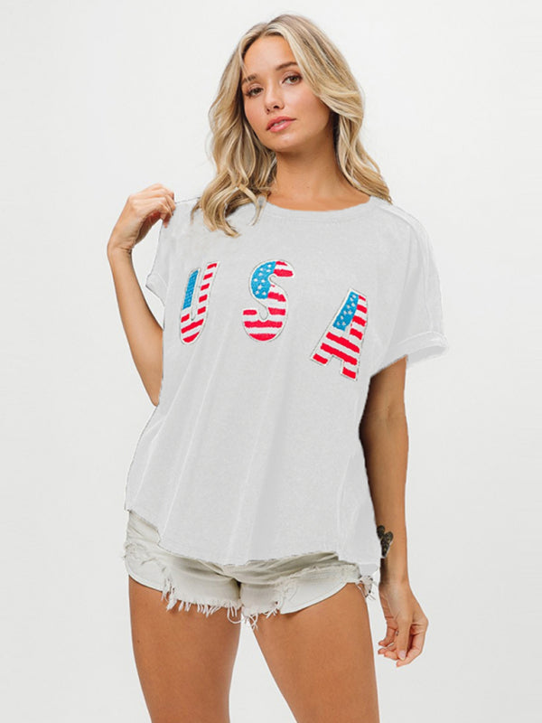 Women's USA Flag Oversized Tee – Casual Summer Patriotic Top | Patriotic Tee