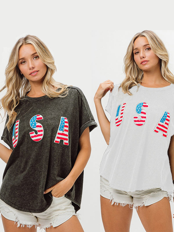 Women's USA Flag Oversized Tee – Casual Summer Patriotic Top | Patriotic Tee