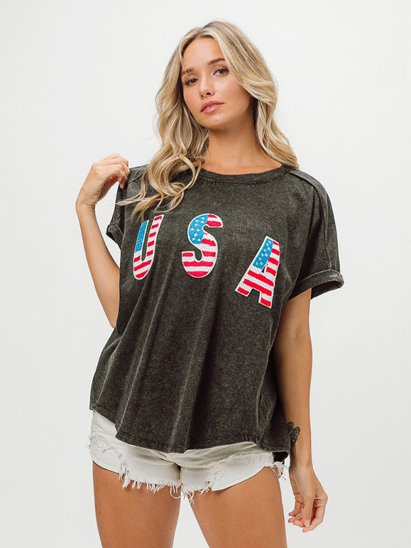 Women's USA Flag Oversized Tee – Casual Summer Patriotic Top | Patriotic Tee