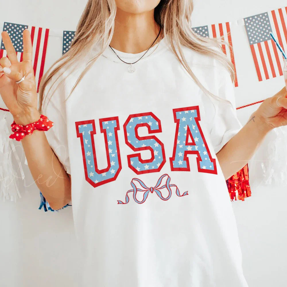 Women's Casual Patriotic T-Shirt – USA Flag Print for Independence Day