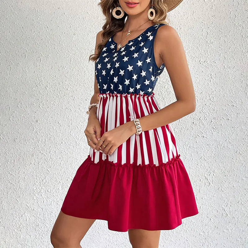 American Flag A-Line Dress for Summer Celebrations