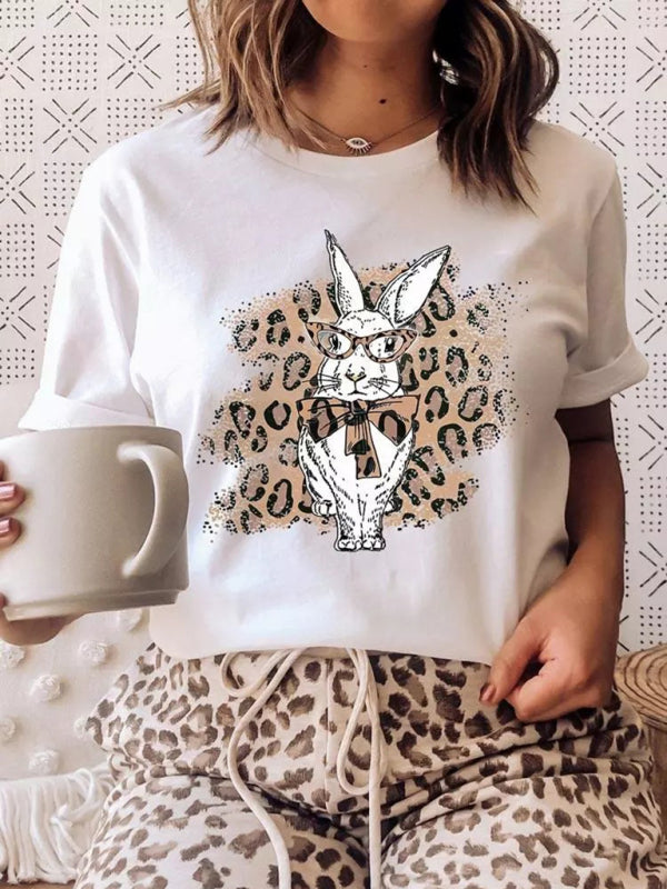 Festive Casual Women's Easter Bunny Print Tee