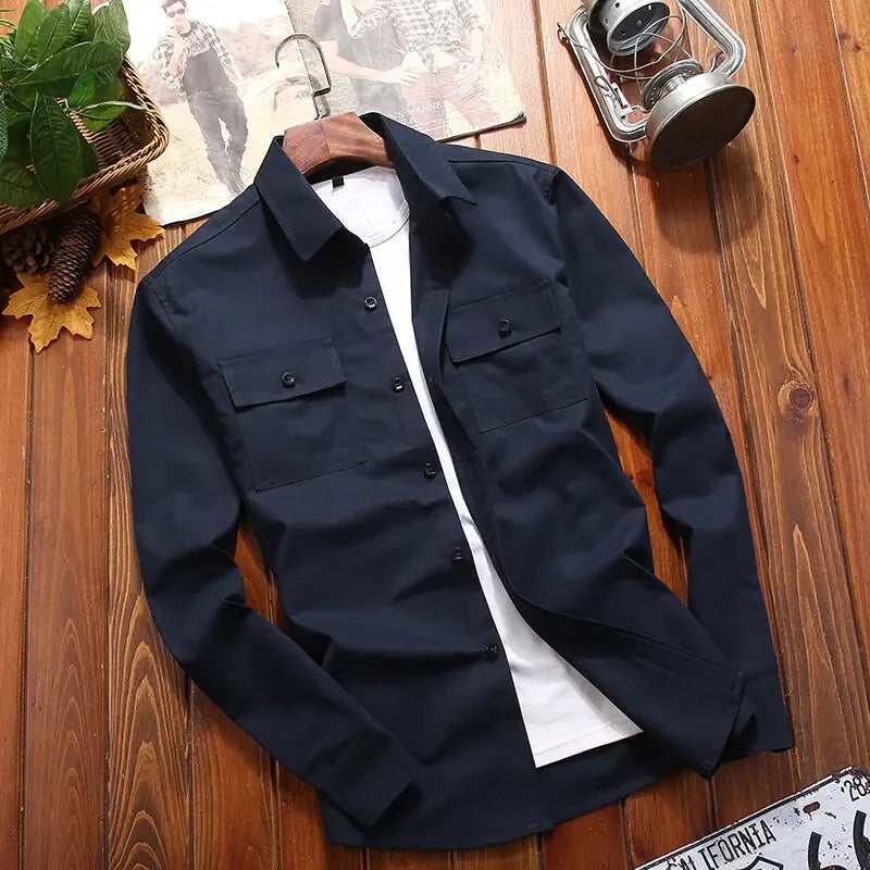  Cotton Military Shirt with Structured Fit for Men