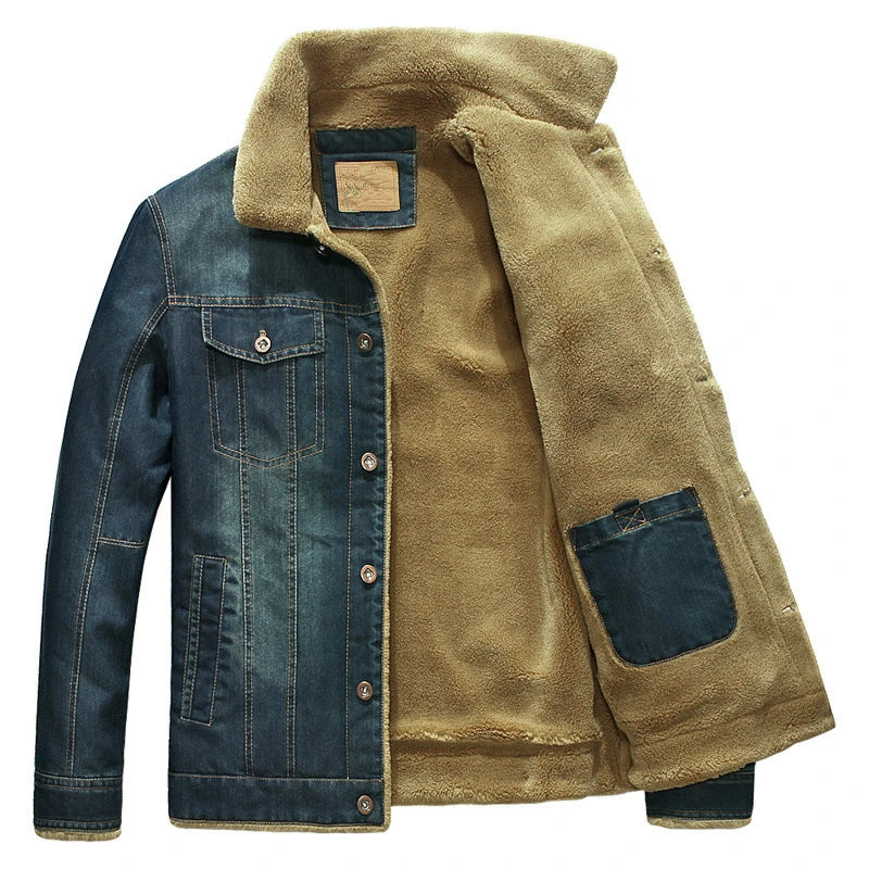 Edgy Denim Rugged Sherpa Winter Jacket for Men Men Jackets