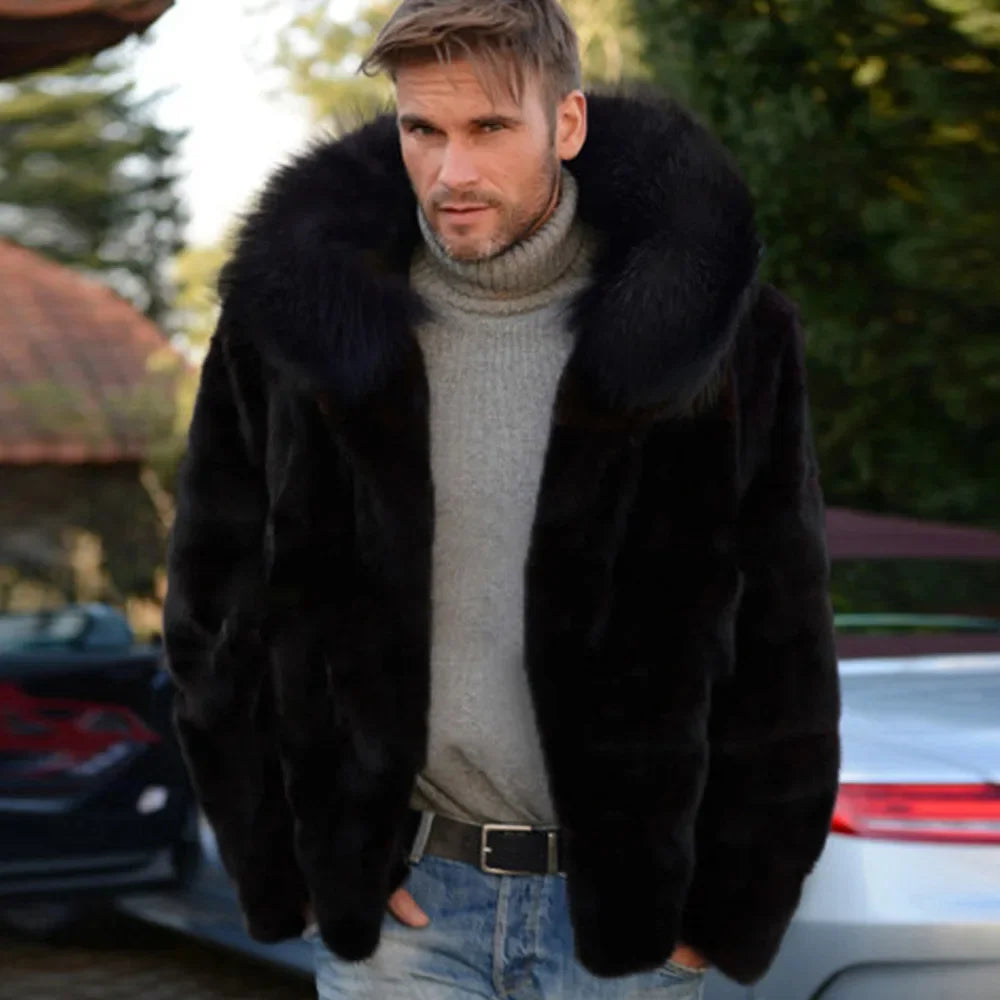 Winter Hooded Faux Fur Coat for Men Men Jackets