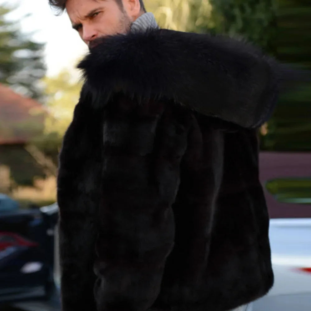 Winter Hooded Faux Fur Coat for Men Men Jackets